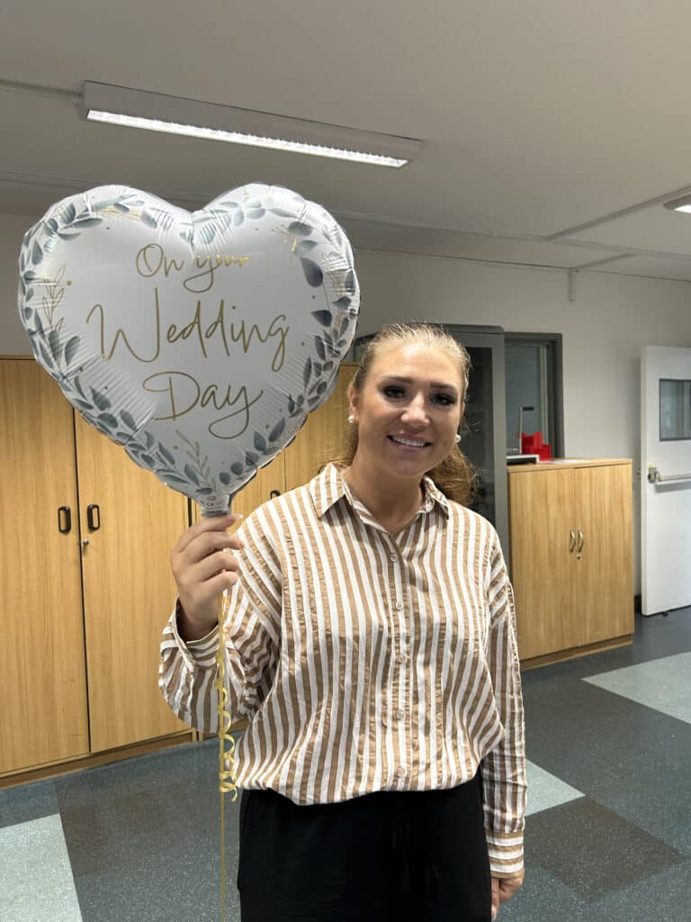 Jade with wedding balloon